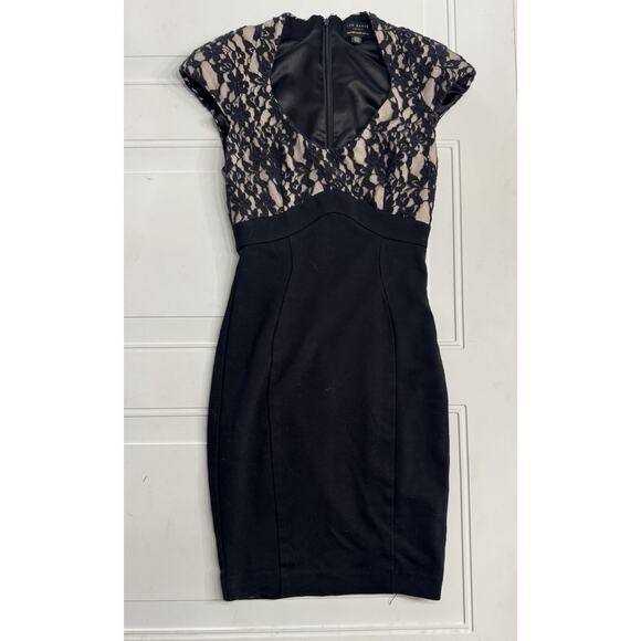Ted Baker Dresses & Skirts - Ted Baker London Briony Black Nude Lace Top Bodycon Mini Dress Size 0